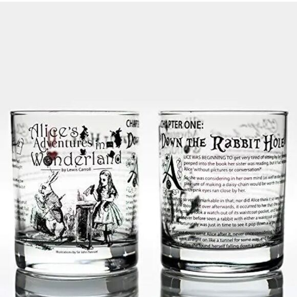Greenline Goods Alice in Wonderland Whiskey Glasses Literature Rocks Glassware - Picture 1 of 10